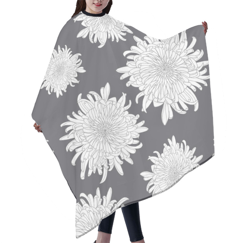 Personality  Seamless Chrysanthemum Floral Pattern In Monochrome Style, Featuring Detailed Hand-drawn Flowers On A Dark Background. Ideal For Fabric, Wallpaper, Packaging, Stationery, Textiles. Hair Cutting Cape