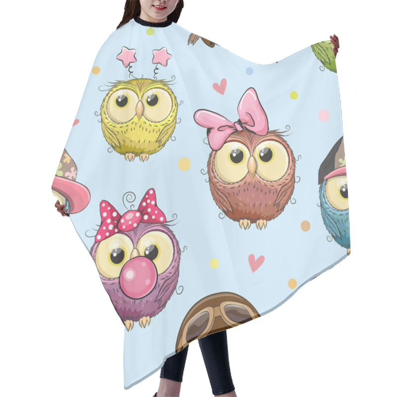 Personality  Seamless Pattern With Cute Cartoon Owls Hair Cutting Cape