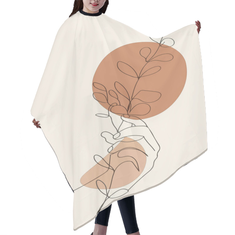 Personality  Sketch Of Female Hand Holding The Plant Stem With Beige Spots Hair Cutting Cape