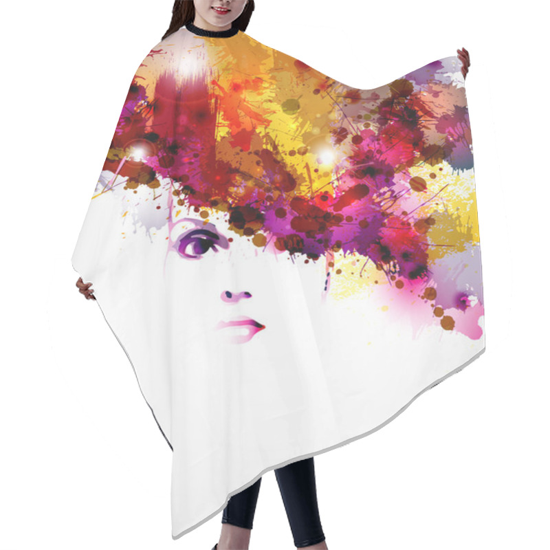 Personality  Abstract Design Elements With Woman Face Hair Cutting Cape