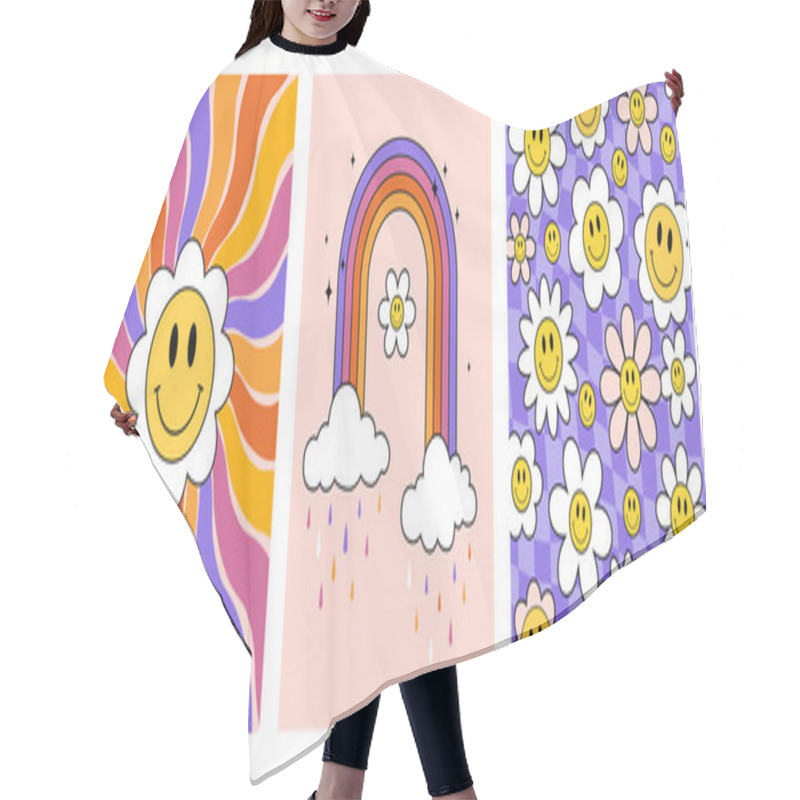 Personality  Groovy Hippie 70s Posters. Vector Illustrations In Psychedelic Cartoon Style. Wall Print. Hair Cutting Cape