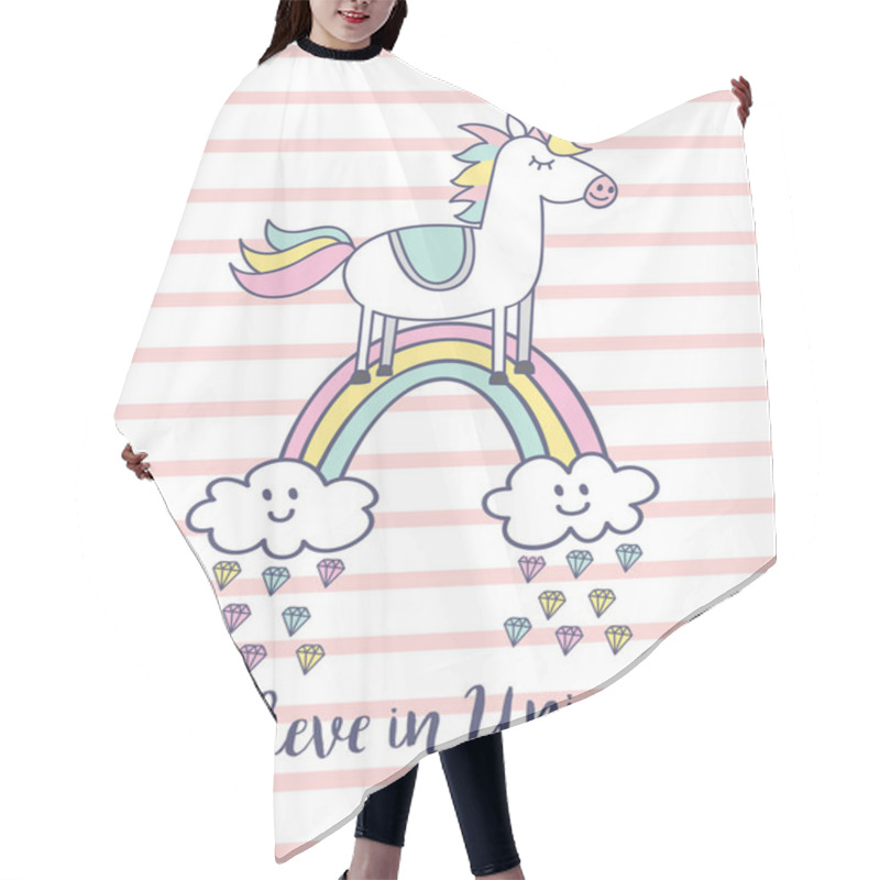 Personality  Unicorn T Shirt Design. Believe In Unicorn Text Hair Cutting Cape