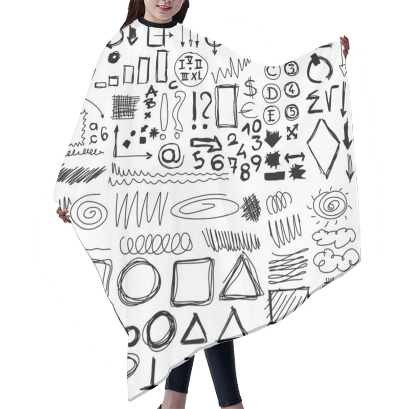 Personality  Set Hand Drawn Shapes, Circle, Square, Triangle, Numbers, Line Hair Cutting Cape