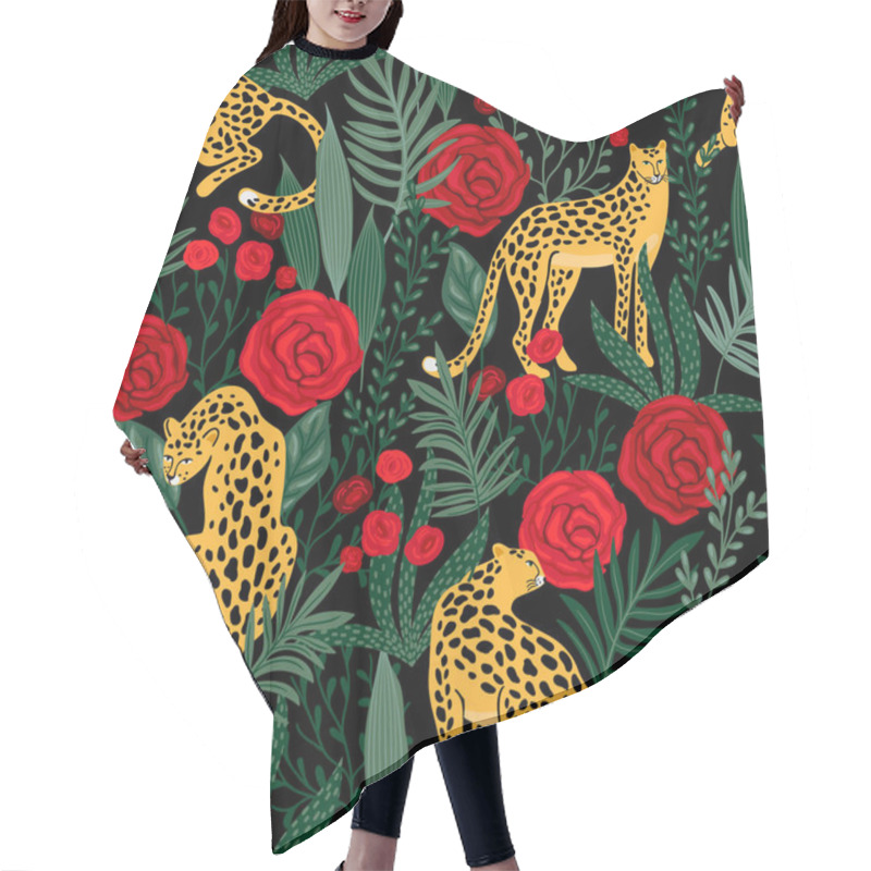 Personality  Seamless Pattern With Leopards And Roses. Hair Cutting Cape