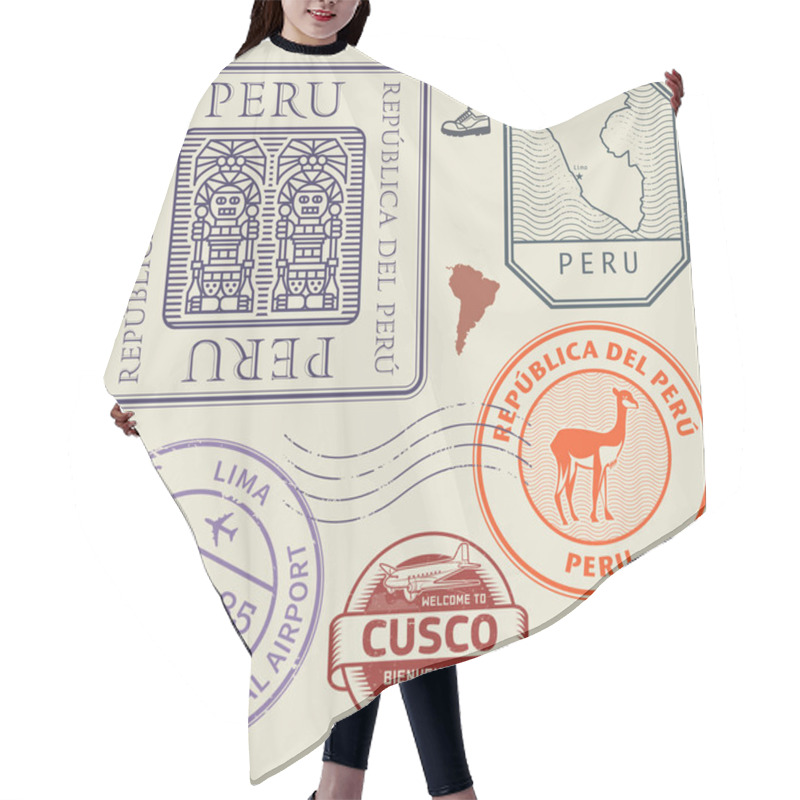 Personality  Travel Stamps Or Symbols Set Peru, South America Theme Hair Cutting Cape