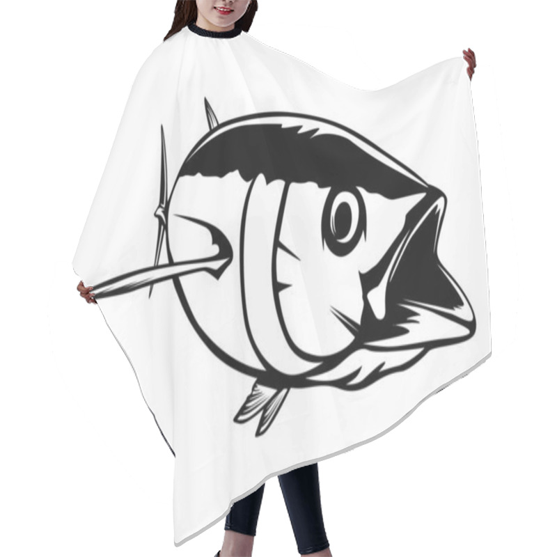 Personality  Tuna Big Fishing On White Logo Illustration. Vector Illustration Can Be Used For Creating Logo And Emblem For Fishing Clubs, Prints, Web And Other Crafts. Hair Cutting Cape