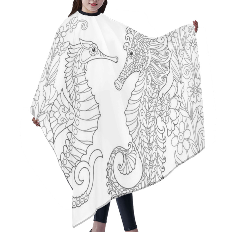 Personality  Zentangle Stylized Seahorse And Flowers Hair Cutting Cape