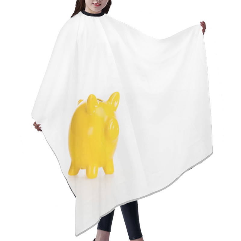 Personality  Close Up View Of Yellow Piggy Bank Isolated On White Background Hair Cutting Cape