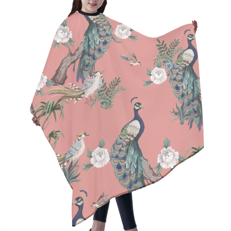 Personality  Seamless Pattern In Chinoiserie Style With Storks, Birds And Peonies. Vector, Hair Cutting Cape