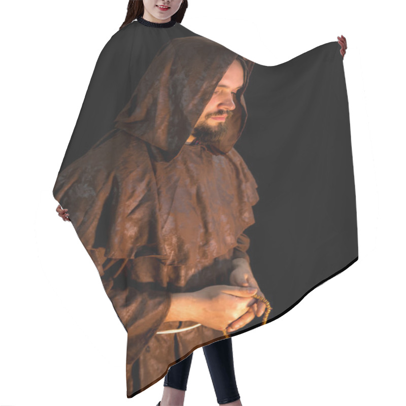 Personality  Mysterious Monk On Dark Background. Hair Cutting Cape