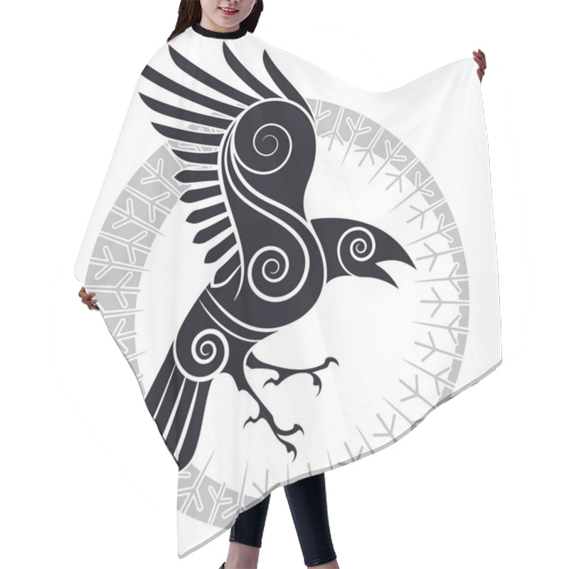 Personality  The Raven Of Odin In A Celtic Style And Design Runic Circle, Vector Illustration Hair Cutting Cape