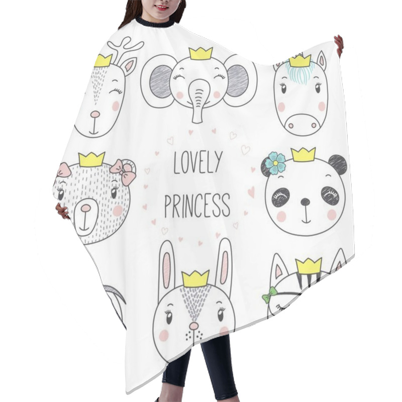 Personality  Set Of Hand Drawn Animals In Crowns Hair Cutting Cape