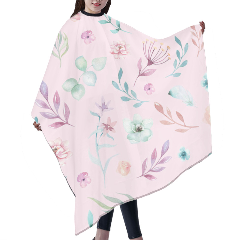 Personality  Pattern With Forest Leaves And Flowers On Pink Background Hair Cutting Cape