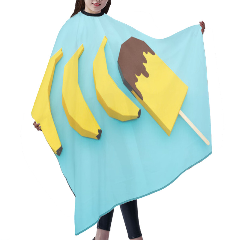 Personality  Top View Of Paper Yellow Bananas And Ice Cream On Blue Background Hair Cutting Cape