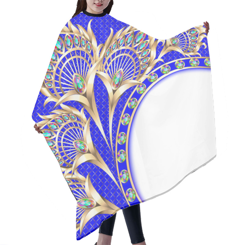 Personality  Illustration Background With Gold Ornament  Peacock Feather And  Hair Cutting Cape