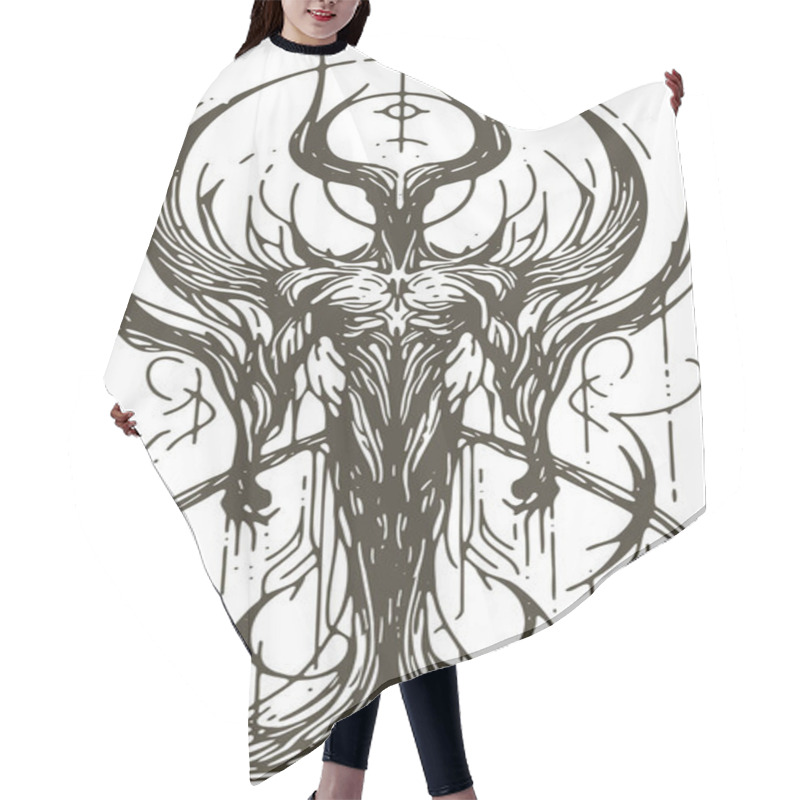 Personality  Demon With Wings And Horns As Abstract Stencil Art Drawing In Vector Hair Cutting Cape