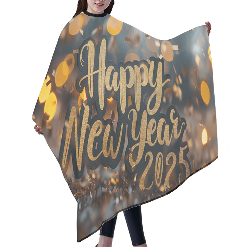 Personality  Sparkling Gold Confetti Fills The Air As A Cheerful Message Welcomes The New Year 2025 With Joy And Hope. Hair Cutting Cape