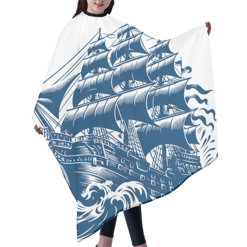 Personality  Engraved Artwork Of A Sailboat Facing Rough Waters Hair Cutting Cape