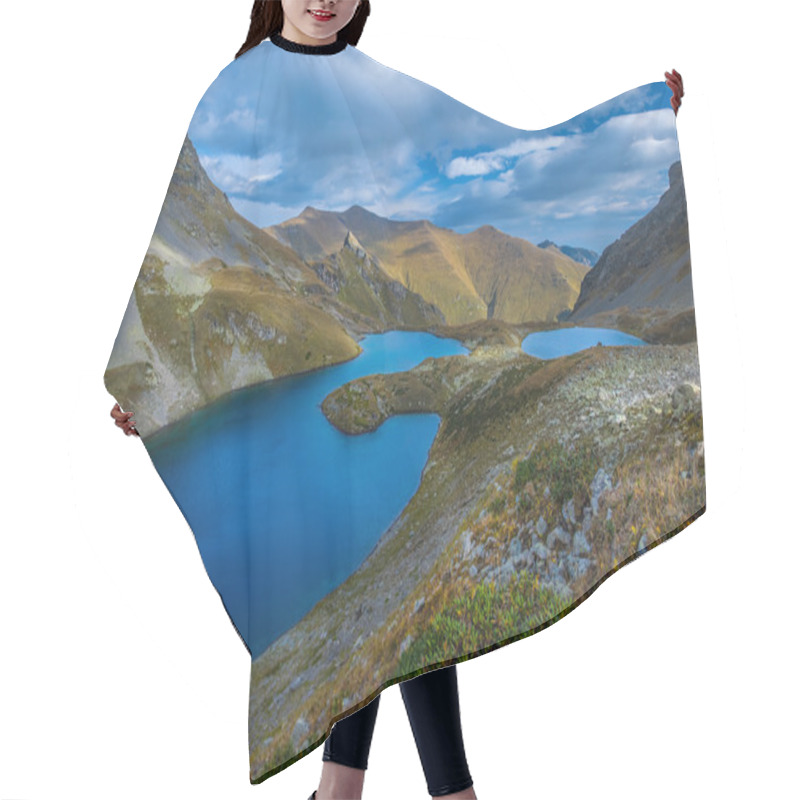 Personality  Urup Blue Lakes In The Mountain Valley. Caucasus Mountains. Hair Cutting Cape