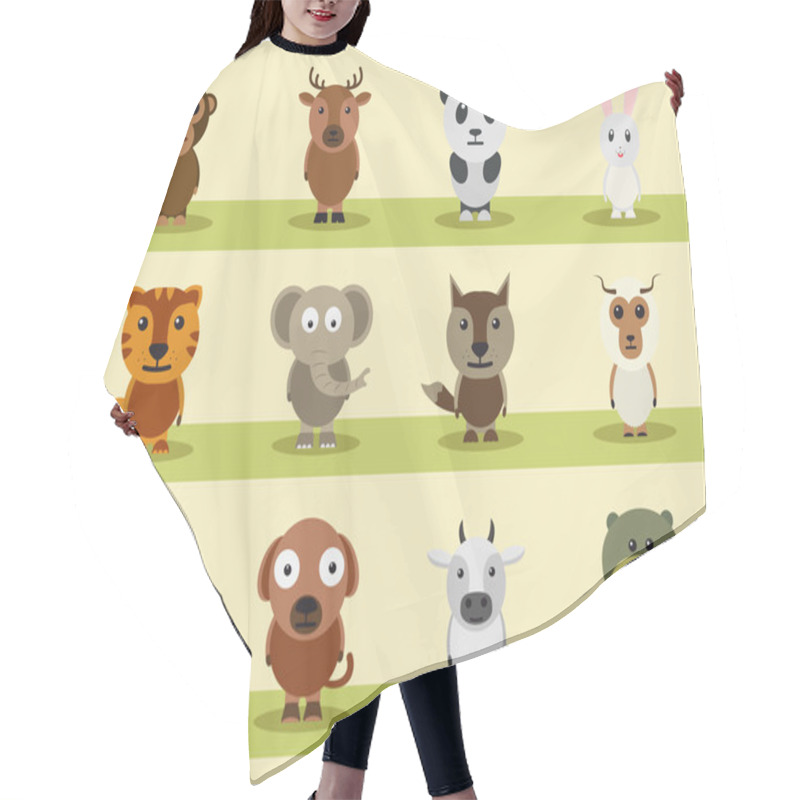 Personality  Set Of Animal Cartoon Characters. Hair Cutting Cape