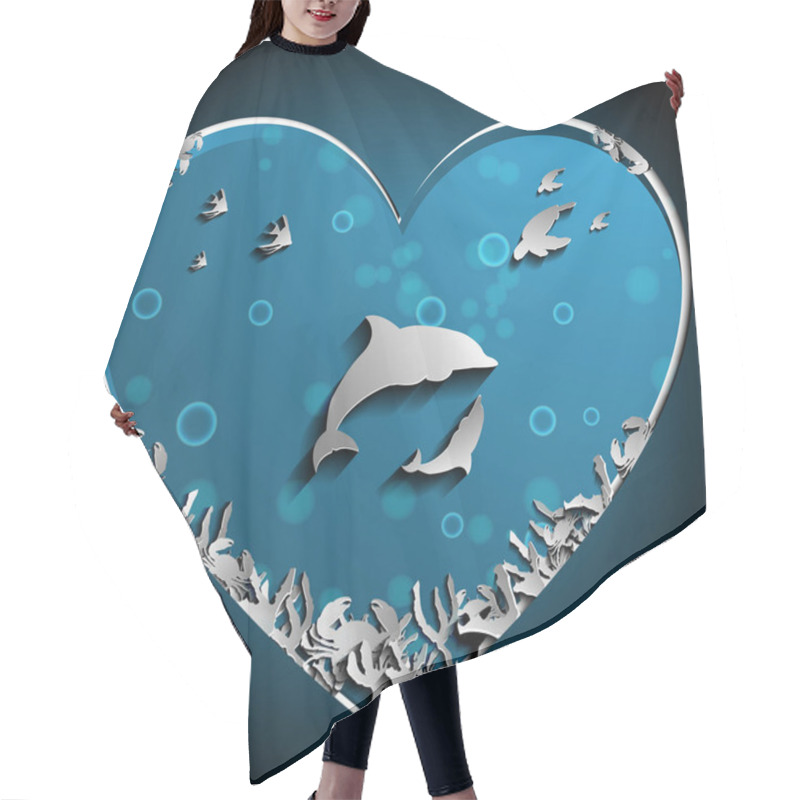 Personality  Loving Of Dolphins Under The Sea Papercut Vector, Art Work Hair Cutting Cape