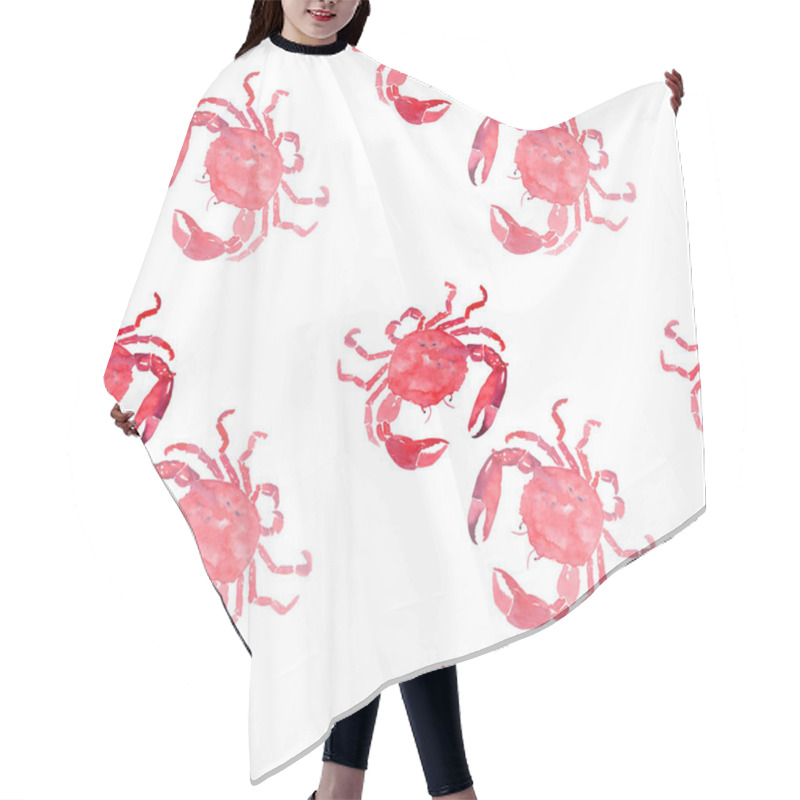 Personality  Colorful Bright Beautiful Lovely Summer Sea Tasty Delicious Pattern Of Red Crabs Watercolor Hand Illustration. Perfect For Restaurant Menu, Greetings Card And Textile Hair Cutting Cape