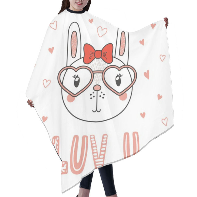 Personality  Cute Bunny In Heart Shaped Glasses Hair Cutting Cape