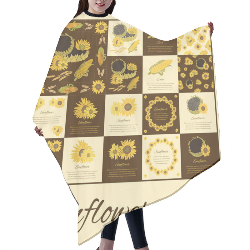 Personality  Sunflower Vector Greeting Card Set On The Bright Background Hair Cutting Cape