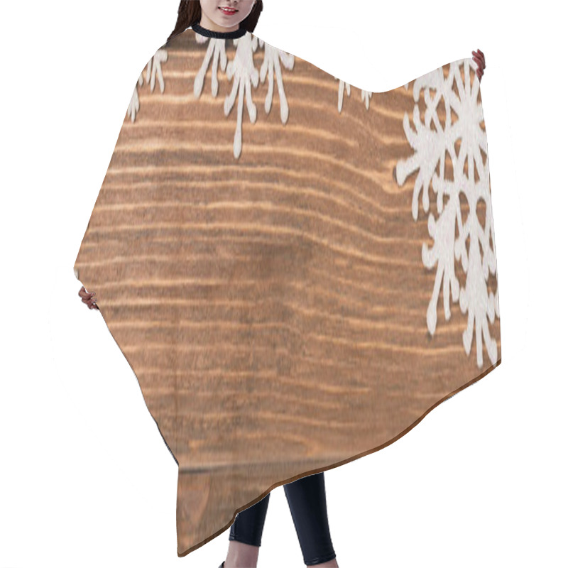 Personality  Top View Of Winter Snowflakes On Wooden Background, Banner Hair Cutting Cape