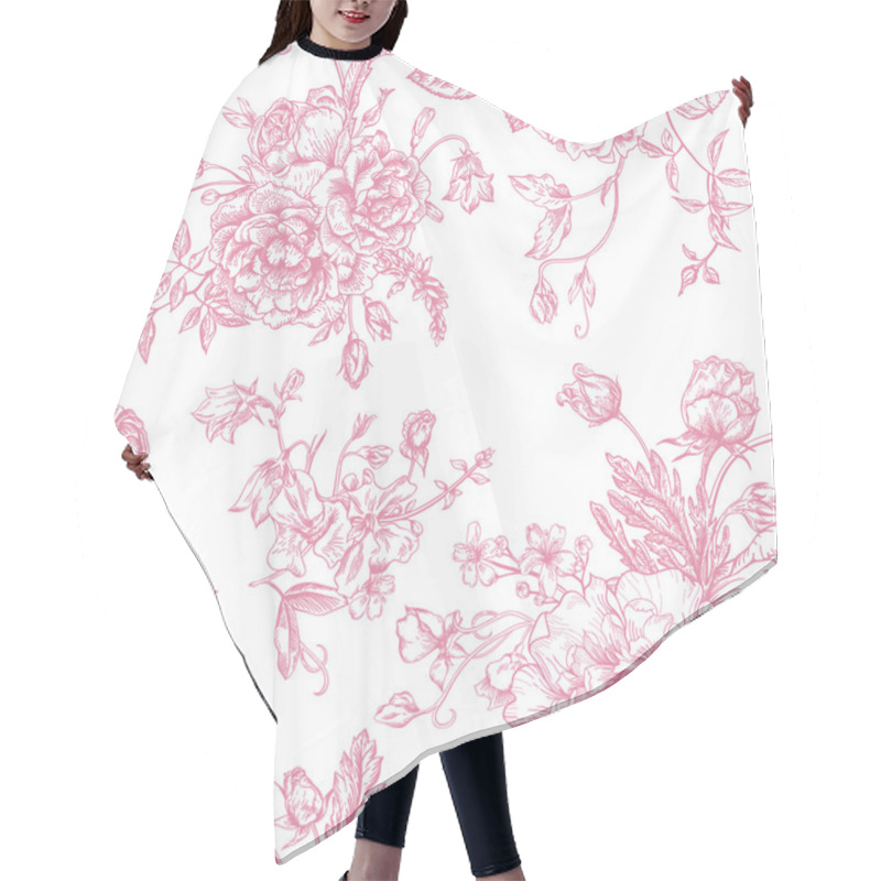 Personality  Pattern With Bouquet Of  Flowers. Hair Cutting Cape