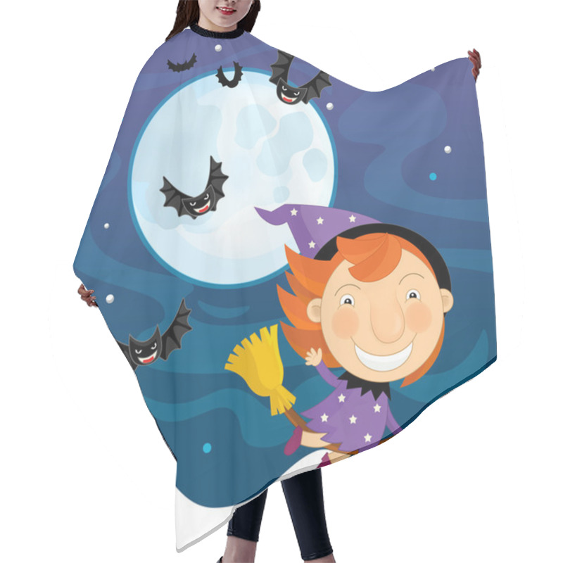 Personality  Witch Child Flying On Broomstick Hair Cutting Cape