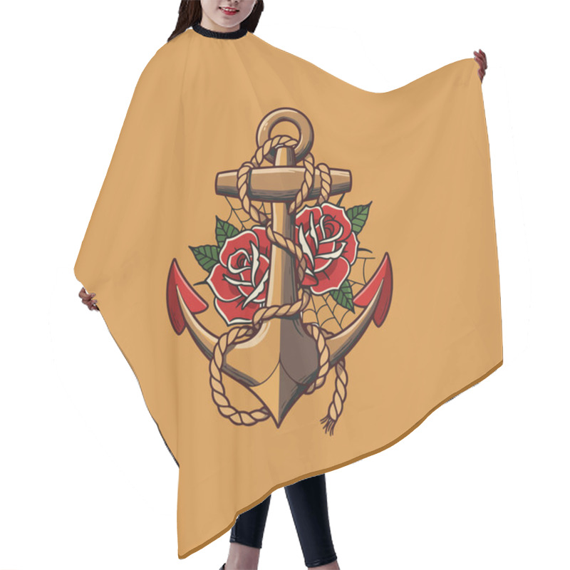 Personality  A Stylized Illustration Of A Nautical Anchor Adorned With Red Roses And Rope Suitable For A Tattoo Design. Hair Cutting Cape