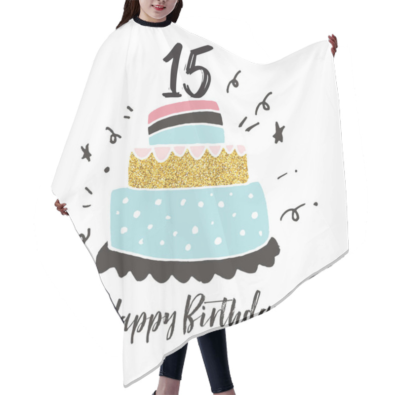 Personality  15th Birthday Hand Drawn Cake Birthday Card Hair Cutting Cape