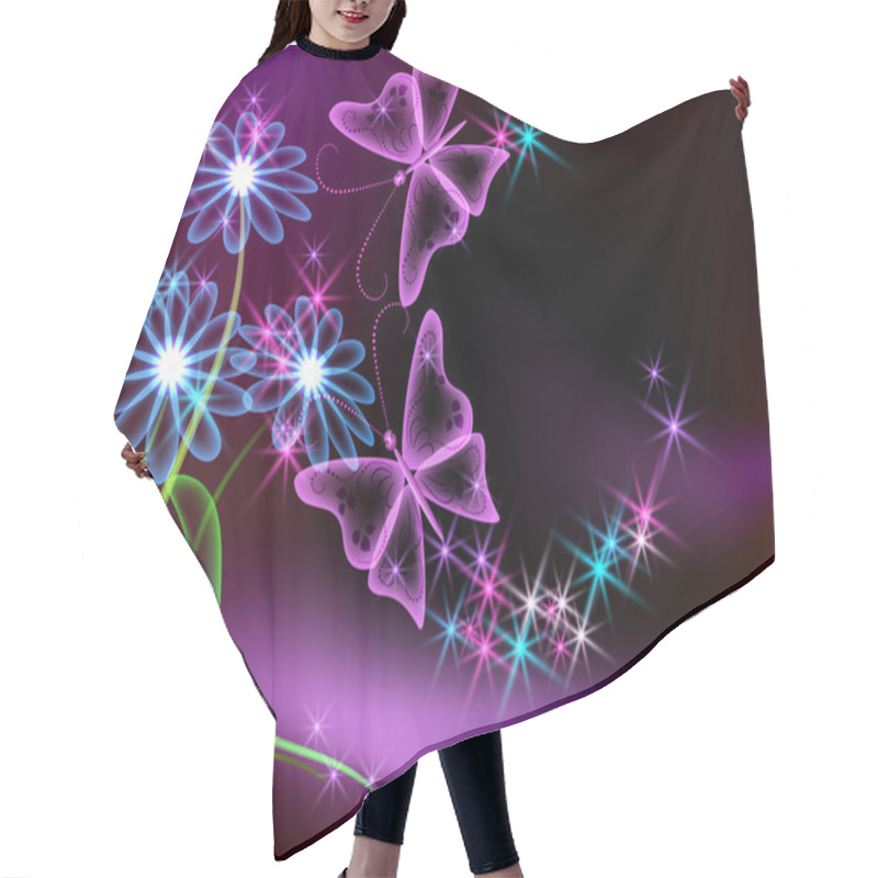 Personality  Glowing Transparent Flowers, Stars And Butterfly Hair Cutting Cape