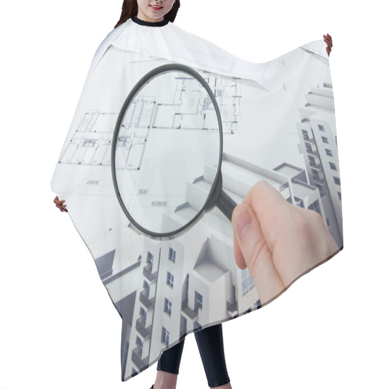 Personality  Architectural Blueprints And Blueprint Rolls With Magnifying Gla Hair Cutting Cape