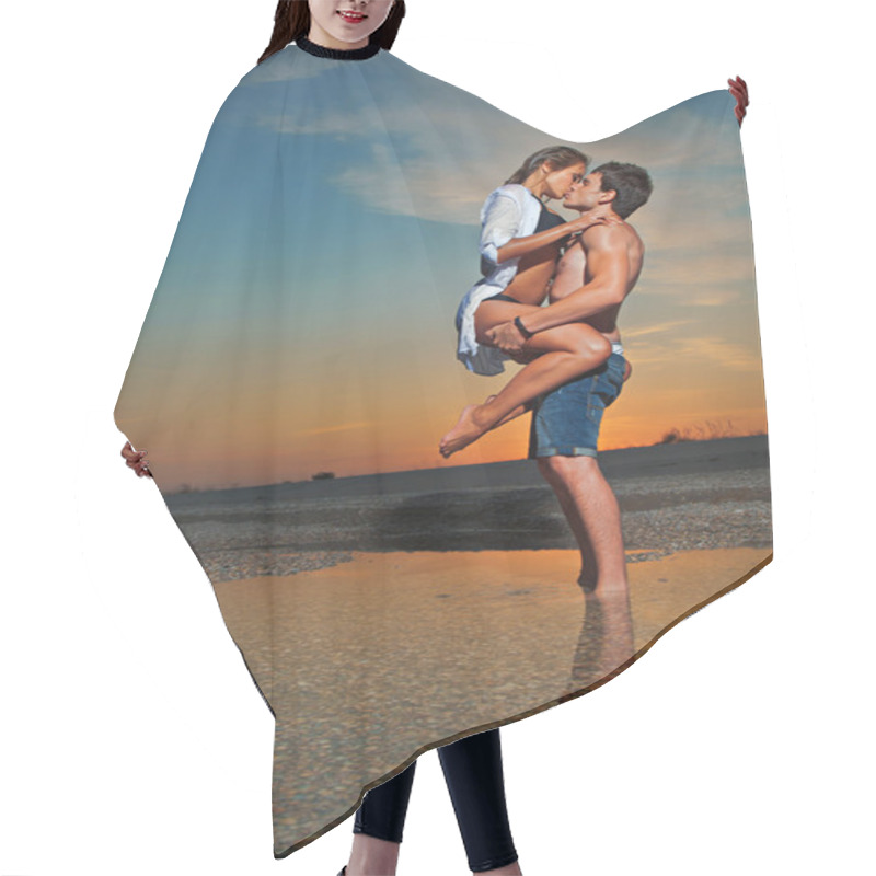 Personality  Couple On The Beach At Sunset Hair Cutting Cape