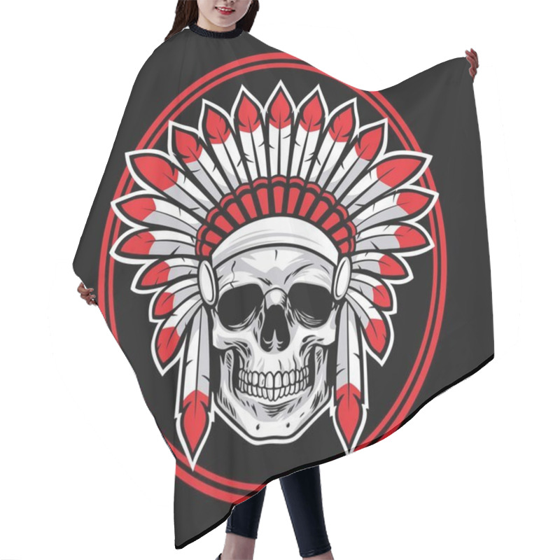 Personality  Skull Of Indian Native American Warrior Vector With Red Feather Hair Cutting Cape