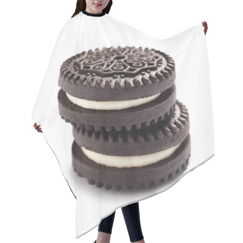 Personality  Tasty Chocolate Cookies With Cream On White Background Hair Cutting Cape