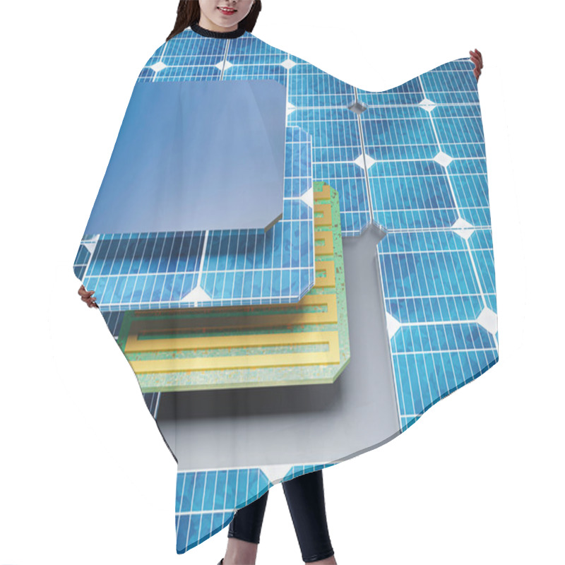 Personality  Graph Showing Parts Of A Solar Panel, Blue Solar Power, Photovoltaic Panel - 3D Illustration Hair Cutting Cape