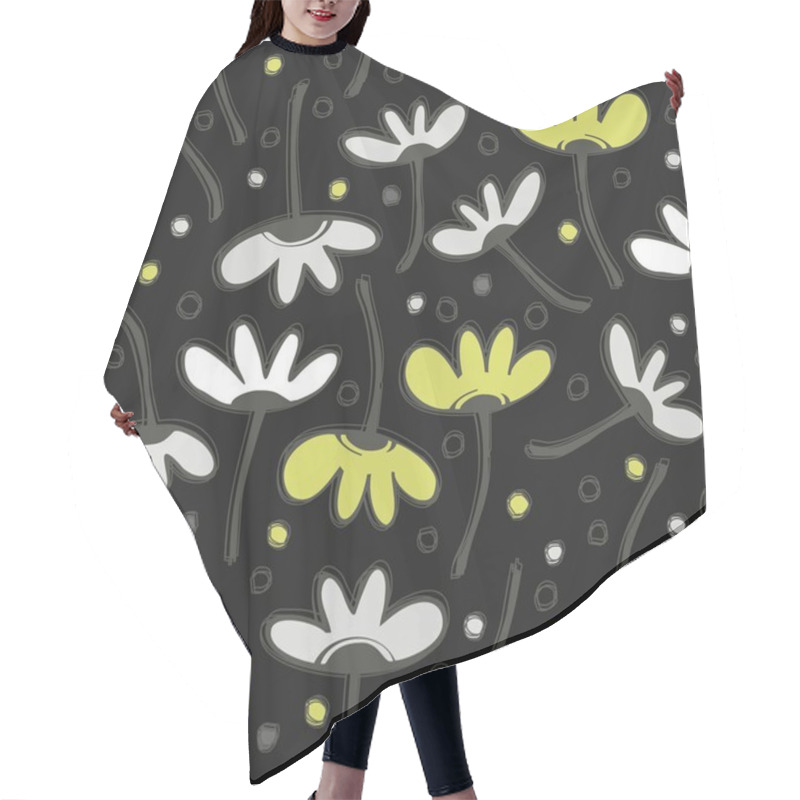 Personality  Green Gray Messy Floral Pattern With Dots Doodle Seamless Pattern On Dark Background Hair Cutting Cape