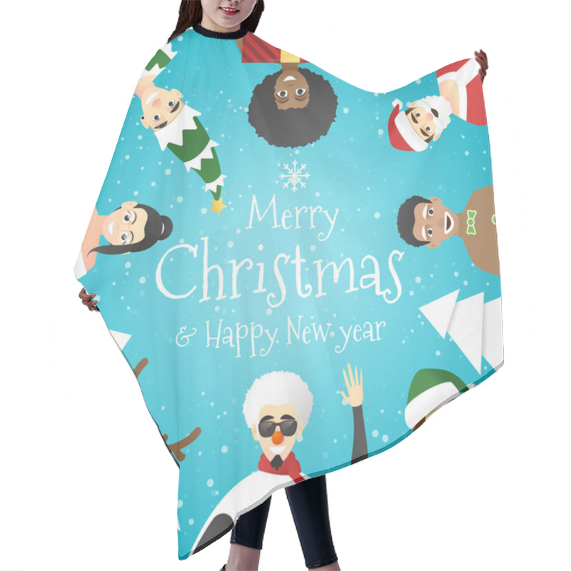 Personality  Merry Christmas And Happy New Year, Group Of Teens In Christmas Costume Concept , Vector, Illustration Hair Cutting Cape