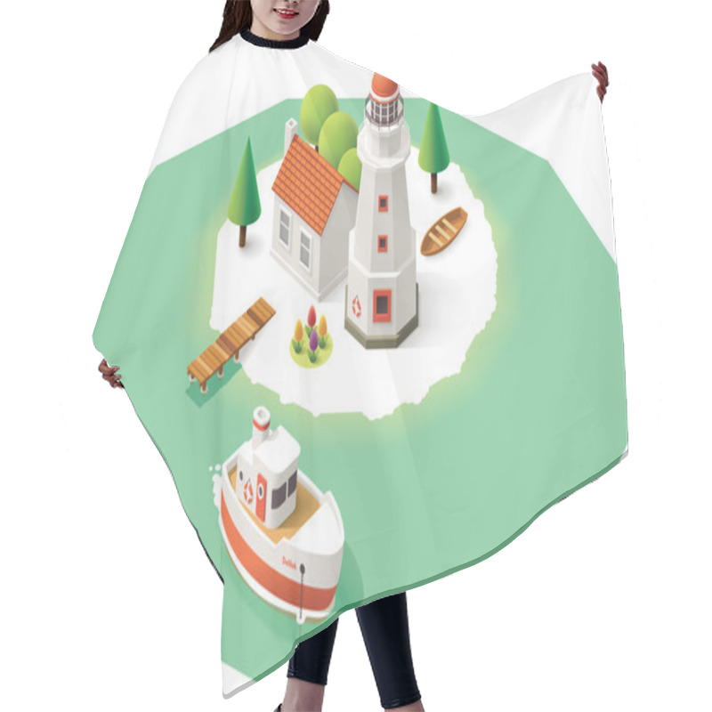 Personality  Vector Isometric Lighthouse Hair Cutting Cape