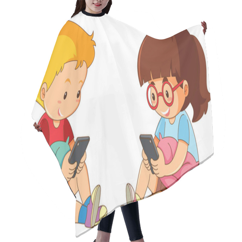 Personality  Children Playing Mobile Phone  Illustration Hair Cutting Cape