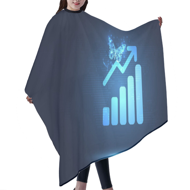 Personality  Futuristic Raise Arrow With Bar Chart Graph And Butterfly. Digit Hair Cutting Cape