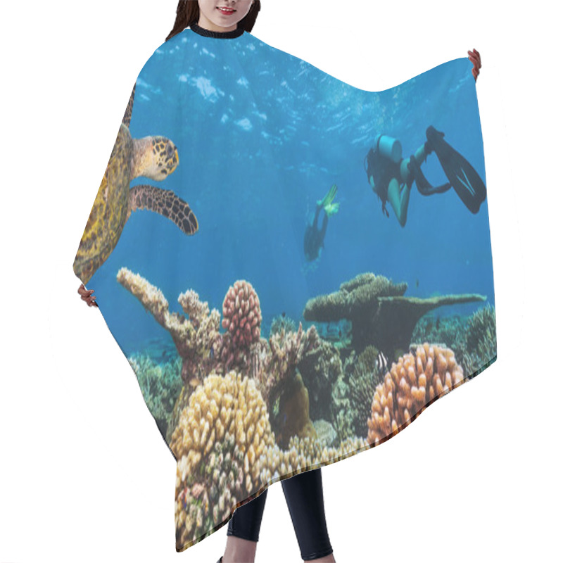 Personality  Scuba Divers Explore A Coral Reef Hair Cutting Cape