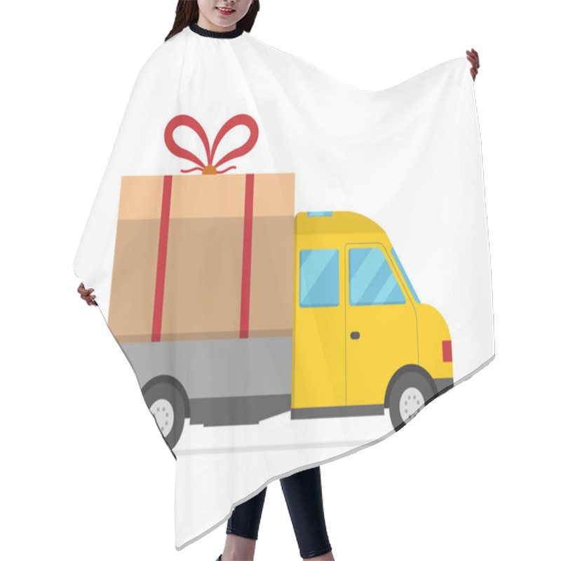 Personality  Delivery Vector Transport Truck Van Christmas Gift Box Bow Ribbon Hair Cutting Cape