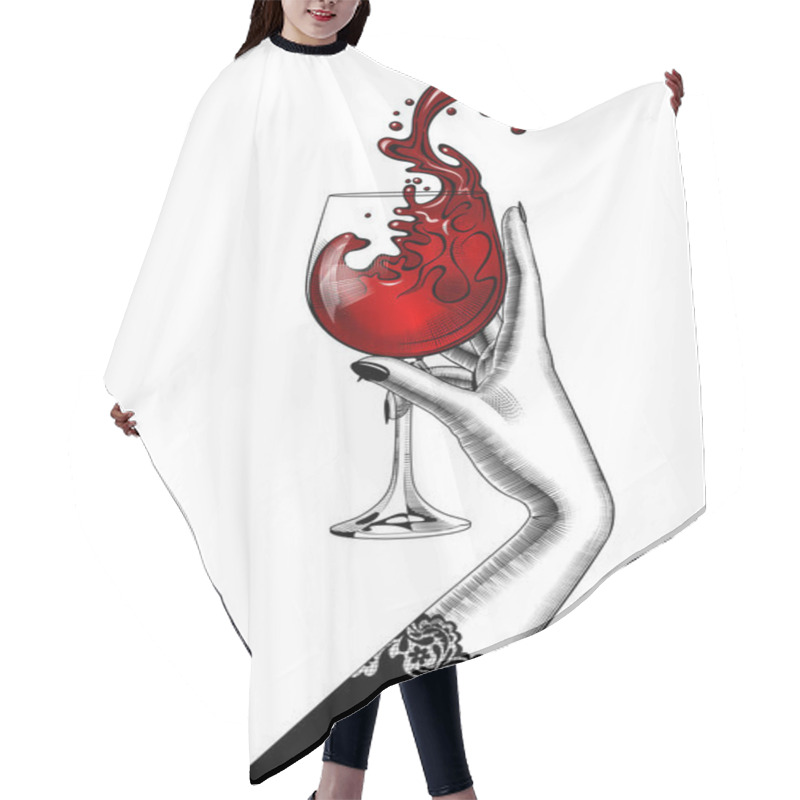 Personality  Female Hand Holding A Glass With Splashed Red Wine Hair Cutting Cape