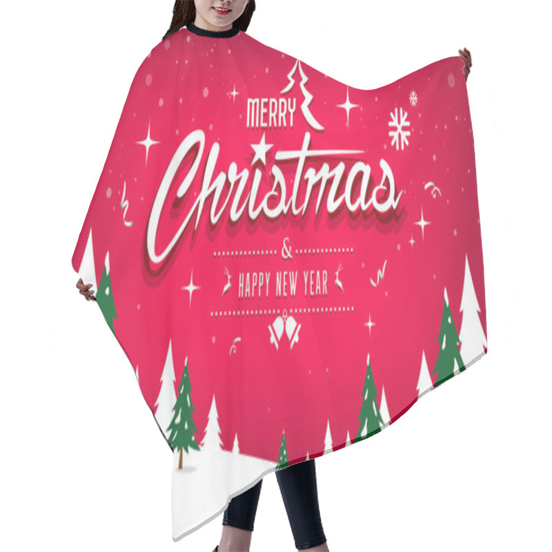 Personality  Merry Christmas, Tree And Snow Design On Red Background, Vector Illustration Hair Cutting Cape