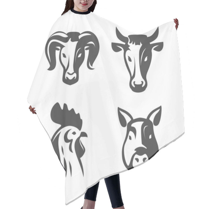 Personality  Farm Animals Emblems Set. Cow, Pig, Chicken, Ram Symbol For Butcher Shop Design Or Restaurant Menu Hair Cutting Cape