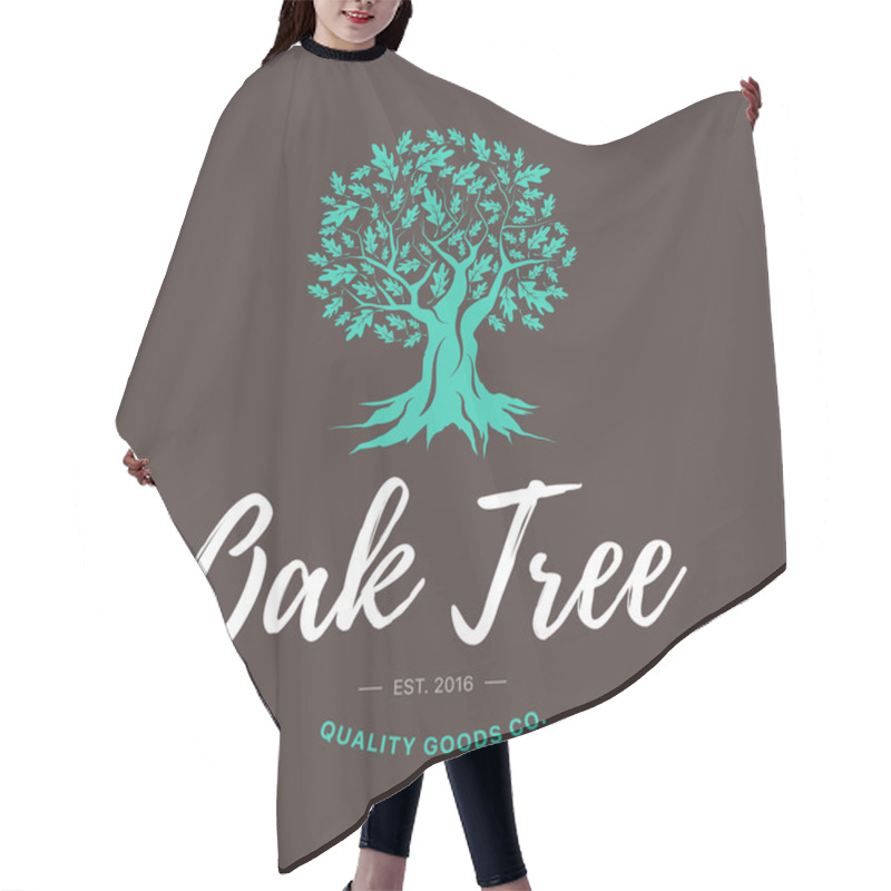 Personality  Oak Tree Handmade Shabby Logo Design Concept On Brown Background. Hair Cutting Cape